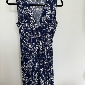 Blue and White Sleeveless Midi Dress